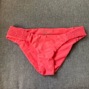 Tori Praver Swim Orange Coral Bikini Bottoms Size Large Smocked Sides Midrise